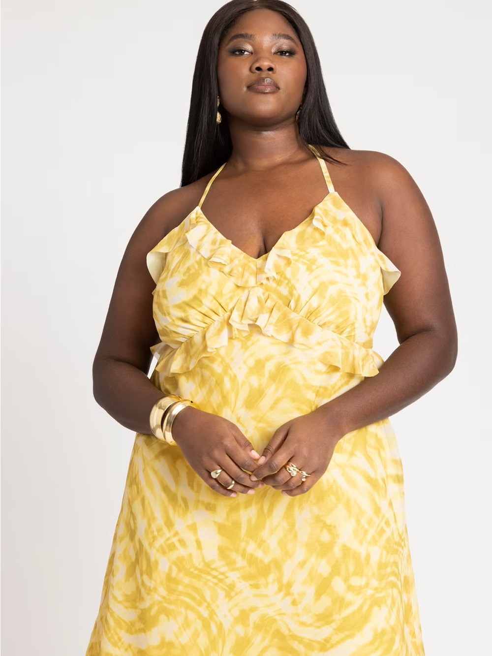 ELOQUII | Gold Chiffon Maxi Dress ~ Size 20